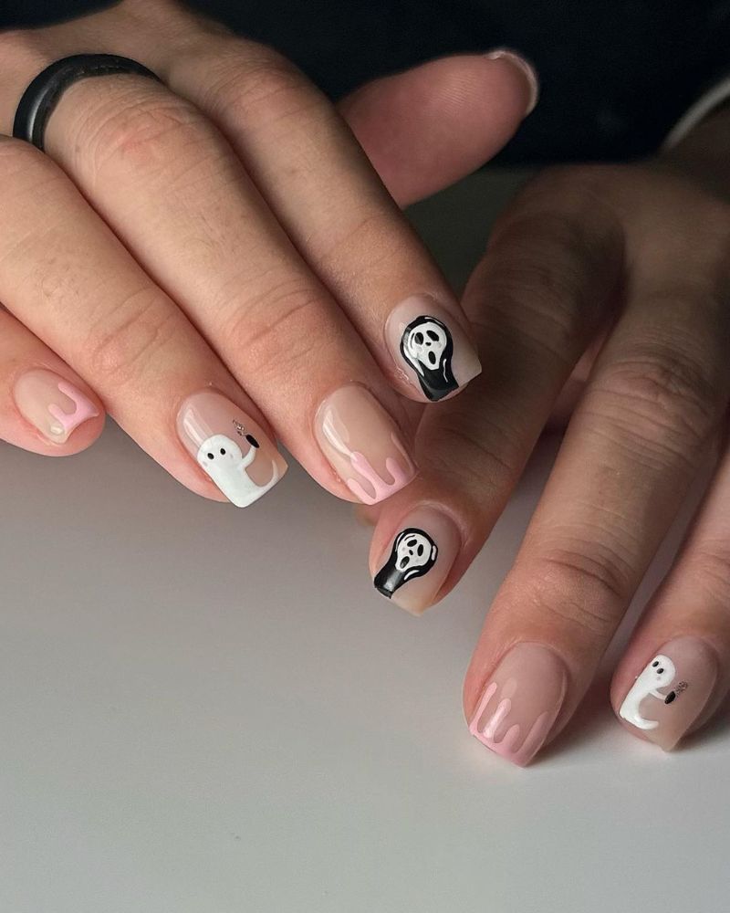 Cute bloody pink & ghosts nails
