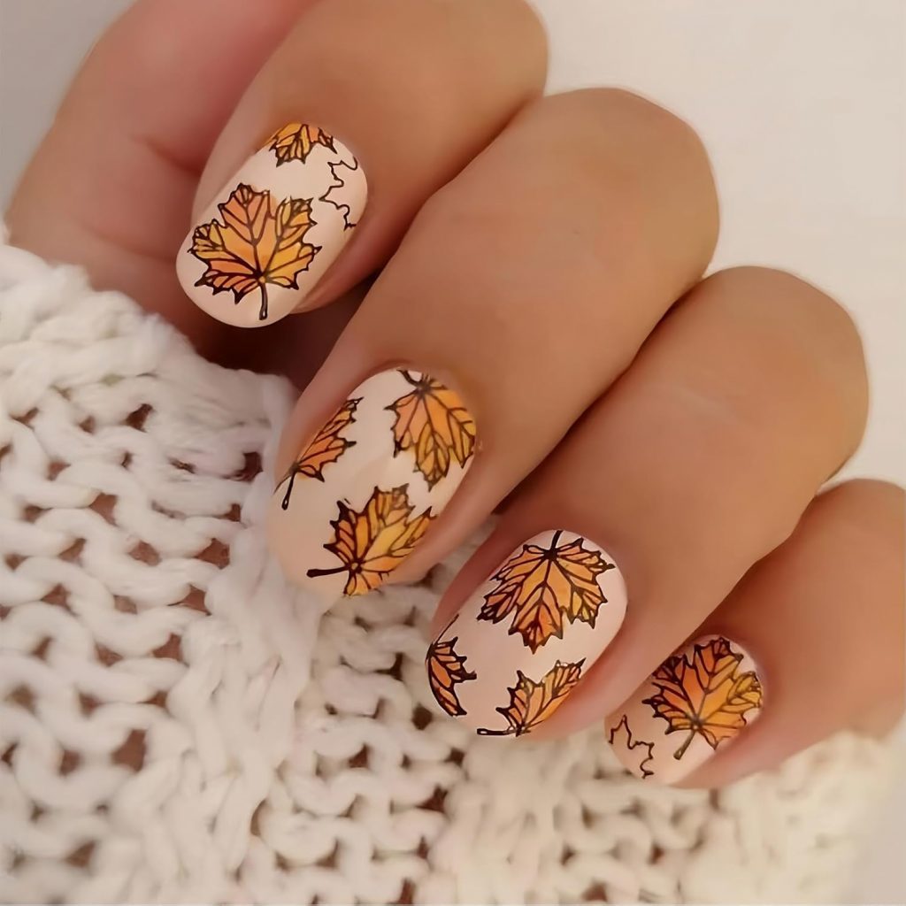 Water Colors Fall Nails Leaves