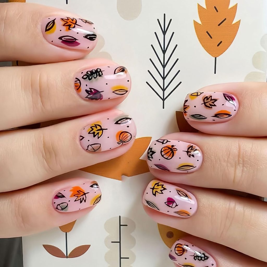The Pinky Doodles Fall Nails